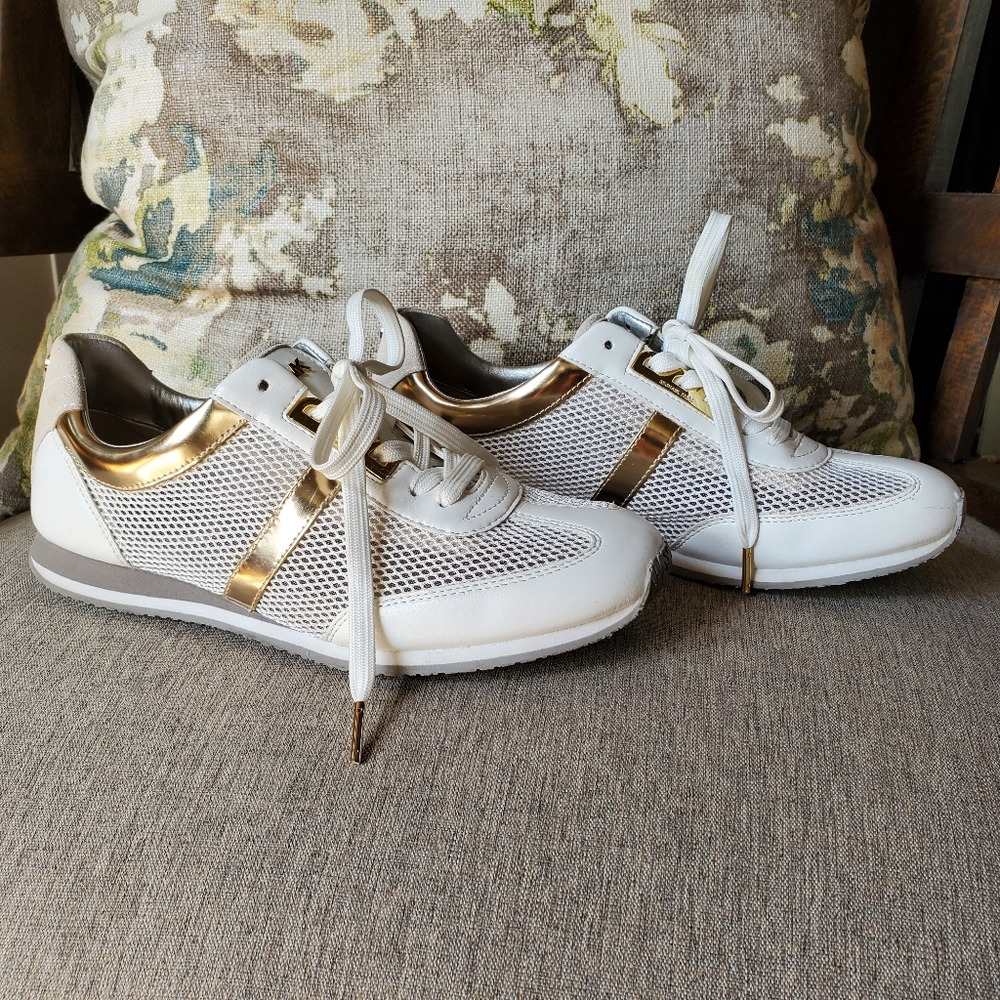 Michael Kors White Mesh and Gold Sneakers